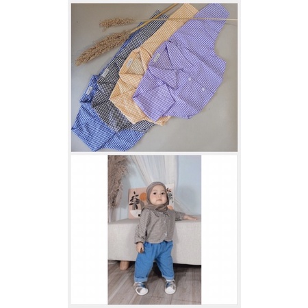 Baju Crop Top Kemeja Anak Perempuan Kotak Kemeja Crop 0-5 Tahun FREE Bandana