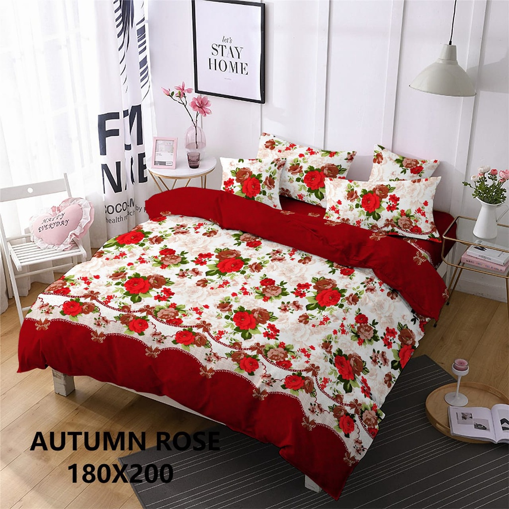 Sprei motif bunga merah