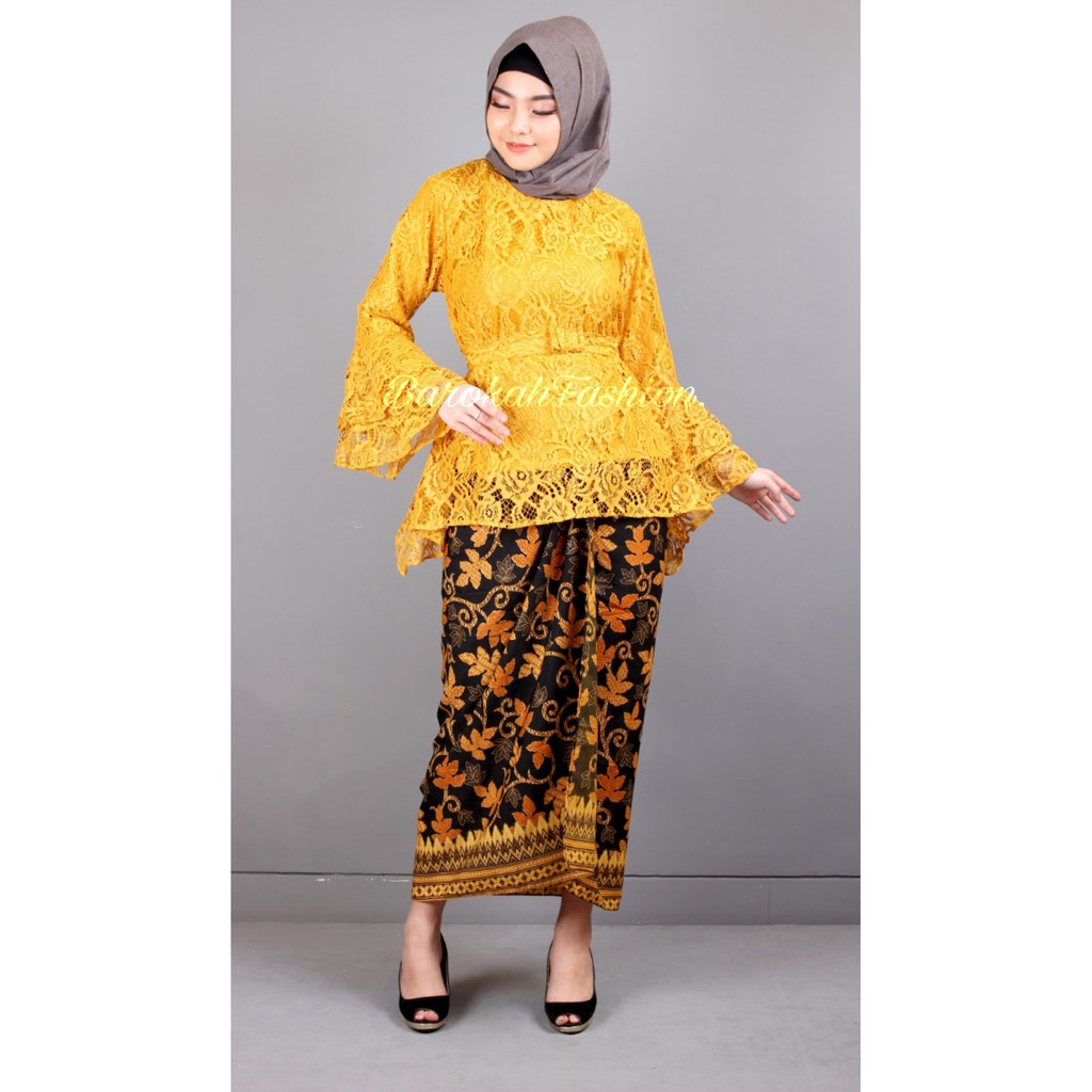 Real Pict-Set Kebaya Brukat Modern Rinjani / Kebaya Murah / Kebaya Wisuda Tangan Terompet Bianca