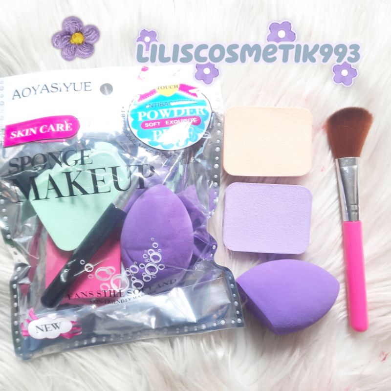 SPONS MAKE UP 1 SET ISI 6 PCS/SPON FOUNDATION PEMBERSIH/SPONGE MAKE UP POWDER /SPON ISI 3+KUAS