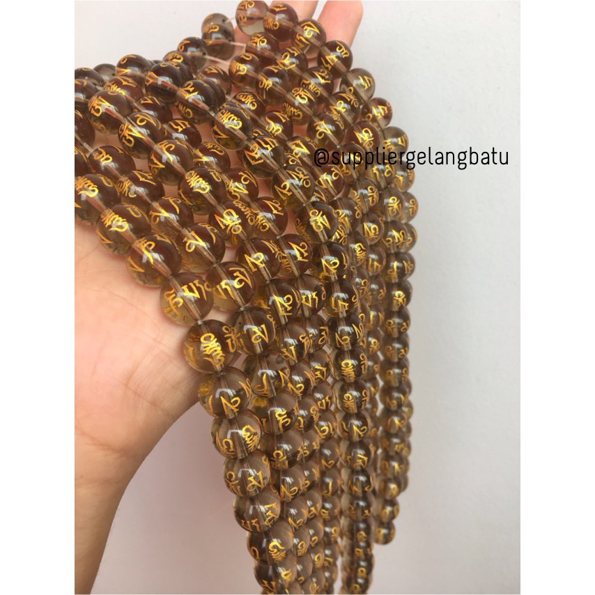 tibet smoky quartz 12mm kuarsa tibetian serat emas om mani padme hum aksesoris craft beads supplier