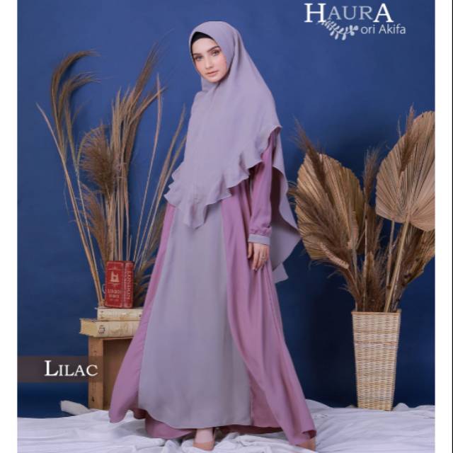 Set Gamis Haura Lilac dan Silver