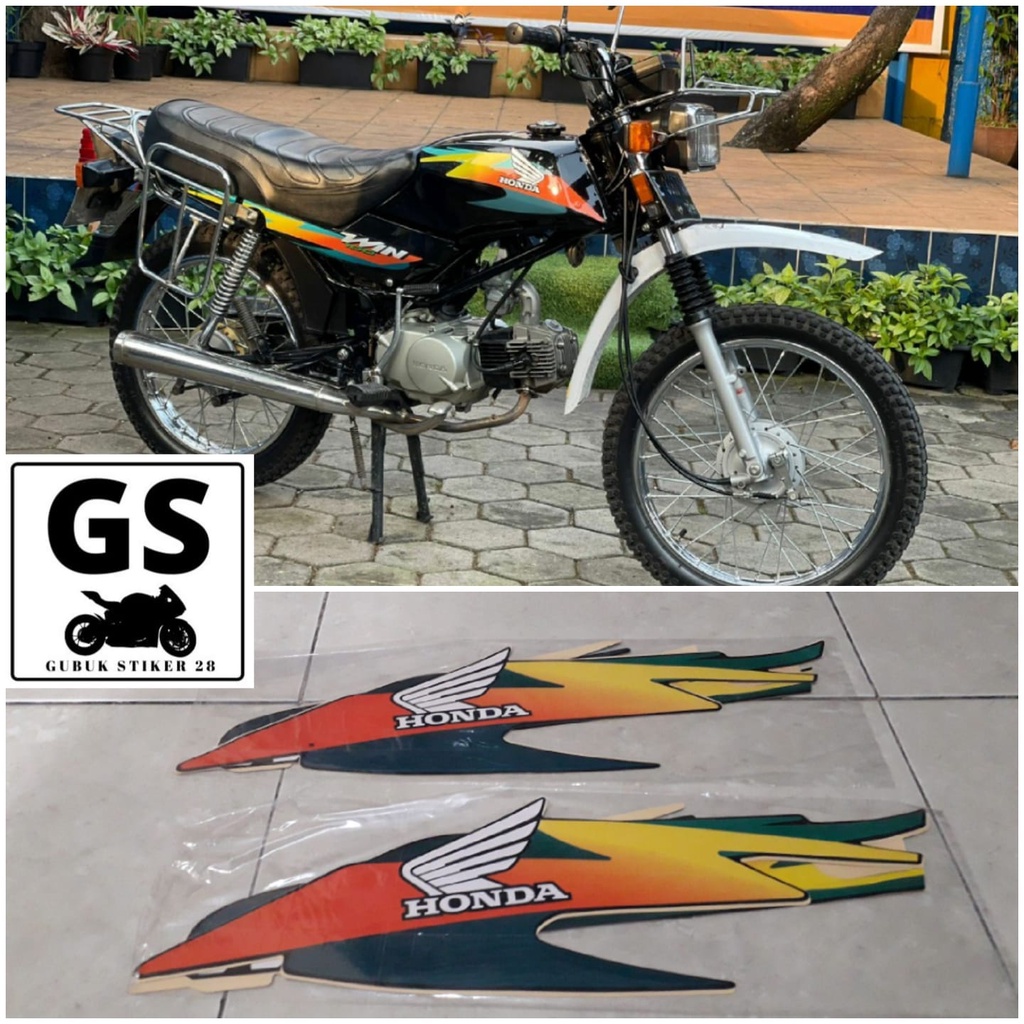 STRIPING STIKER LIS BODY MOTOR HONDA WIN 100 TAHUN 2001 HIJAU KUNING