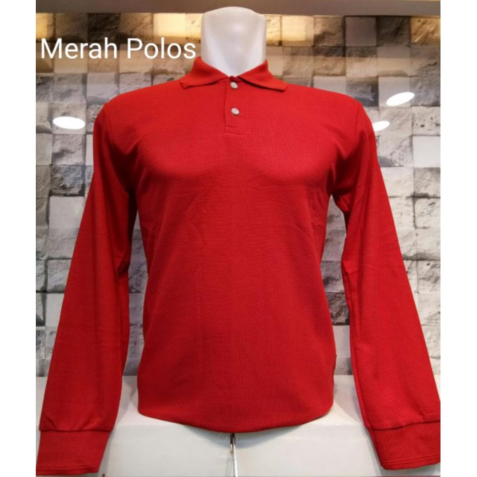 Kaos kerah merah polos panjang#kerah polos pria/wanita  MLXLXXL