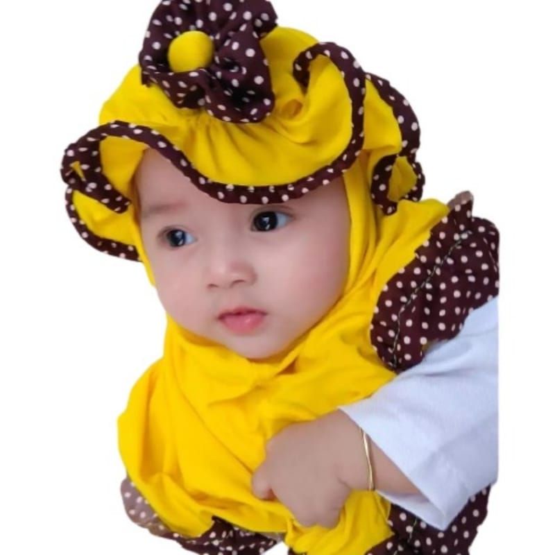 (TERLARIS) Jilbab Topi List Polka anak bayi Usia 0 - 3 tahun | Hijab tk baby perempuan newborn lucu 6 sampai 1 thn | kerudung sekolah lembut sd  terbaru 2 – 12 bln premium