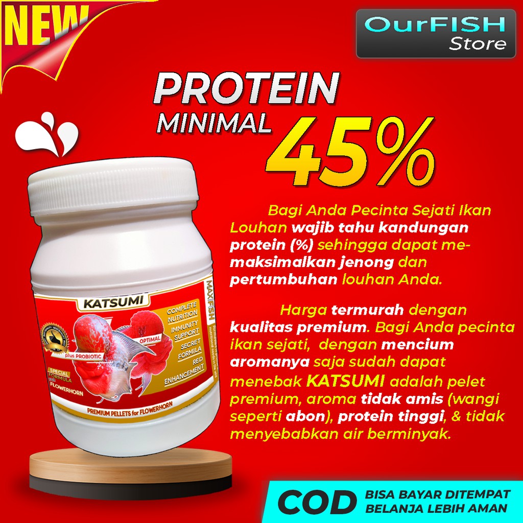 KATSUMI Pelet Louhan Jenong dan Warna with Carophyll Spirulina Probiotic Pelet Ikan Hias Red Devil