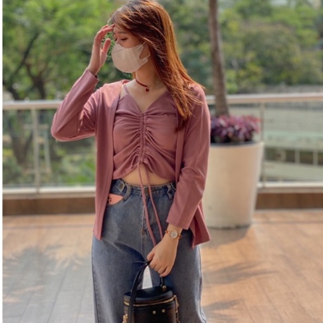 Sooya Drawstring Top - Cardigan + Inner- Korean Top - korean cardigan