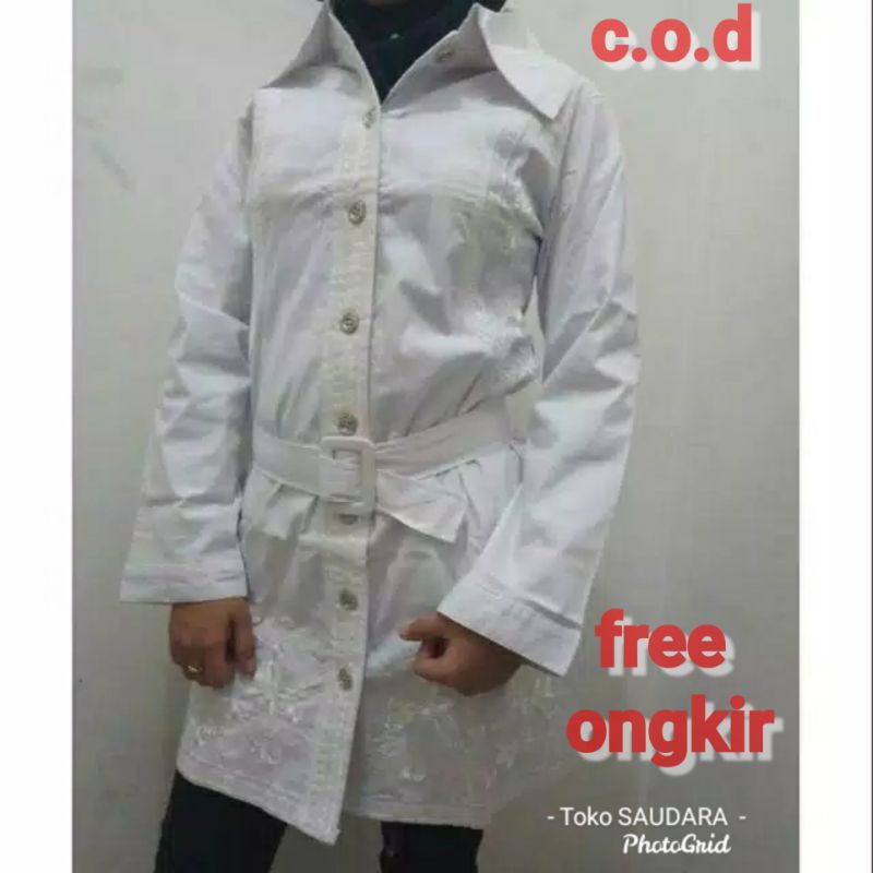 Tunik Muslim putih full bordir+ free belt