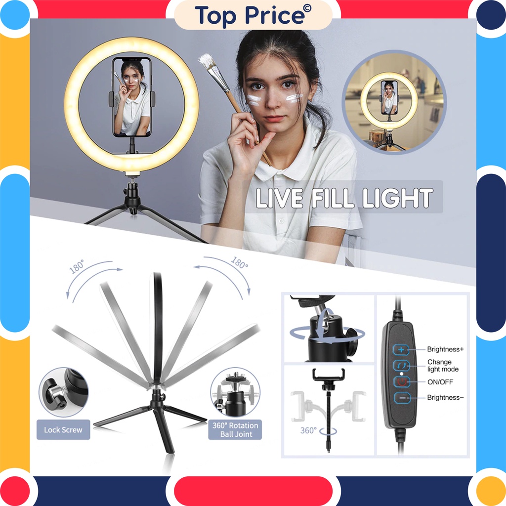 Topprice COD RING LIGHT TRIPOD MEJA LED LAMPU MAKE UP VLOG LAMPU RINGLIGHT TIKTOK LIVE U31