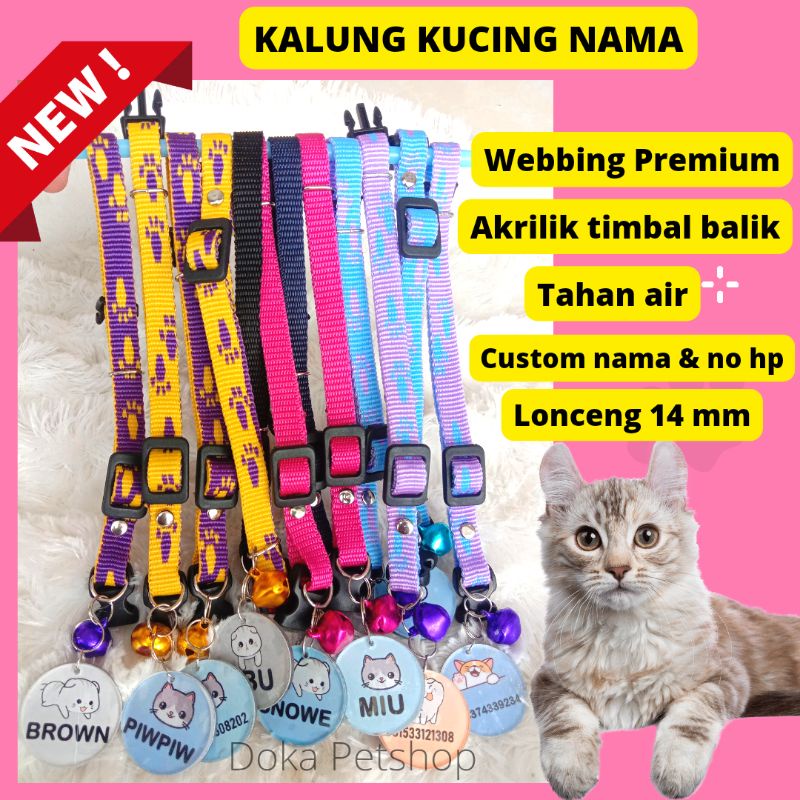 Kalung Kucing Nama Akrilik Motif dan polos Premium