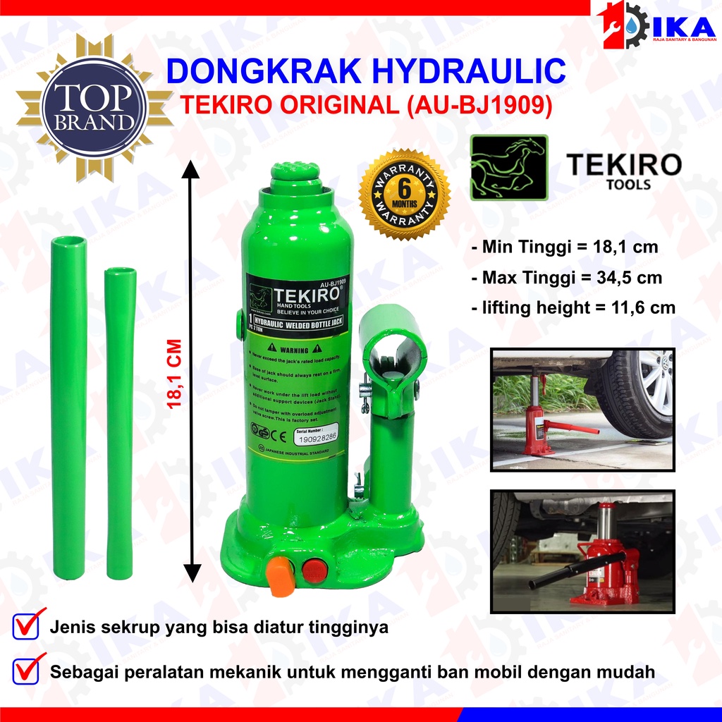 TEKIRO Dongkrak Botol 2 TON / Hydraulic Welded Bottle Jack AU-BJ1909