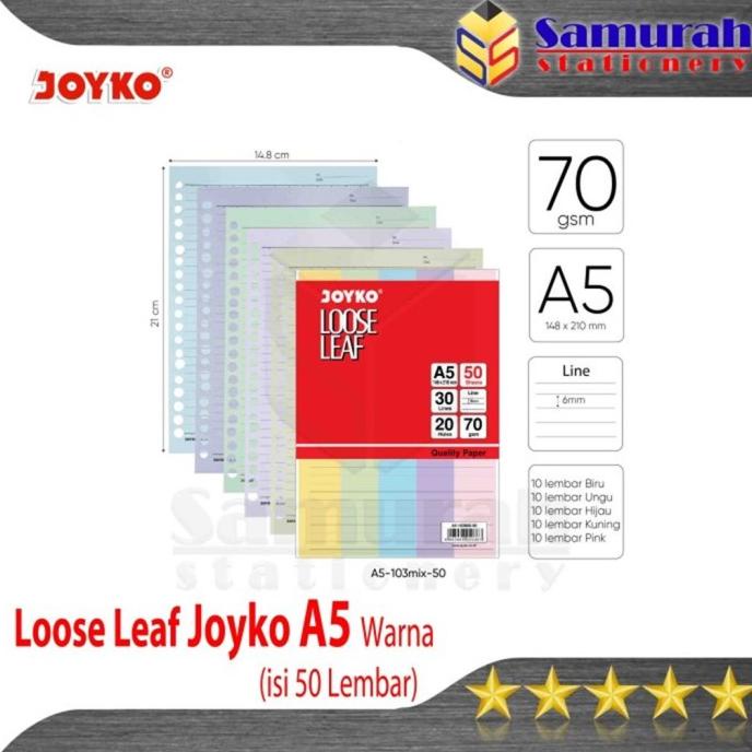 

Loose Leaf Joyko A5 - 103 Mix / isi Binder File A5 isi 50 lbr 5 warna