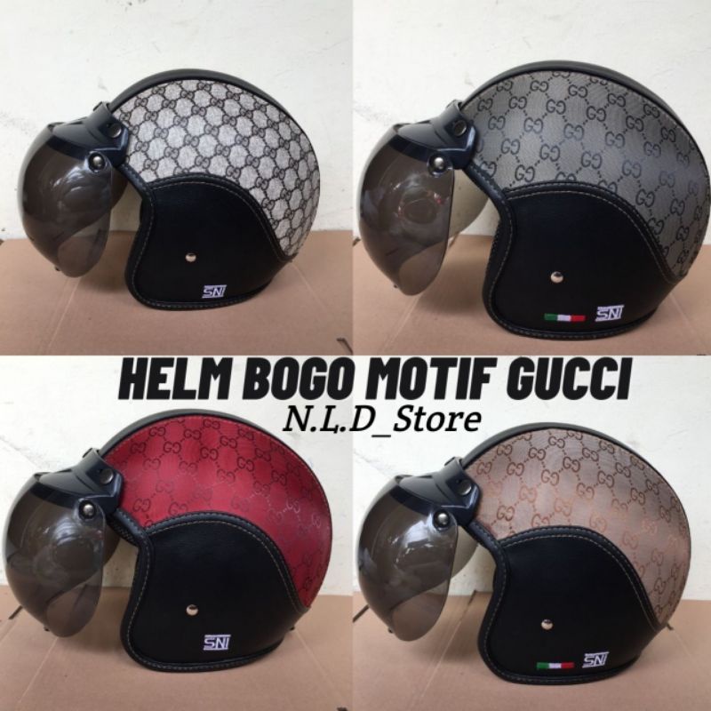 Helm Bogo motif Gucci SNI wanita Hijab Dewasa Kekinian Helm bogo kulit motif