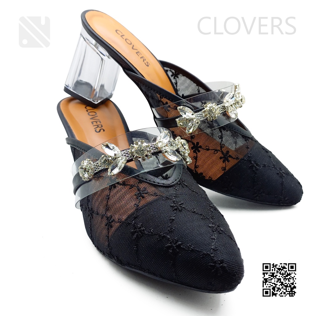 Sandal Pesta Wanita Hak Kaca / Sandal Wanita High Heels Hak Tumit 7 cm Brand Clover Untuk Harian Pes
