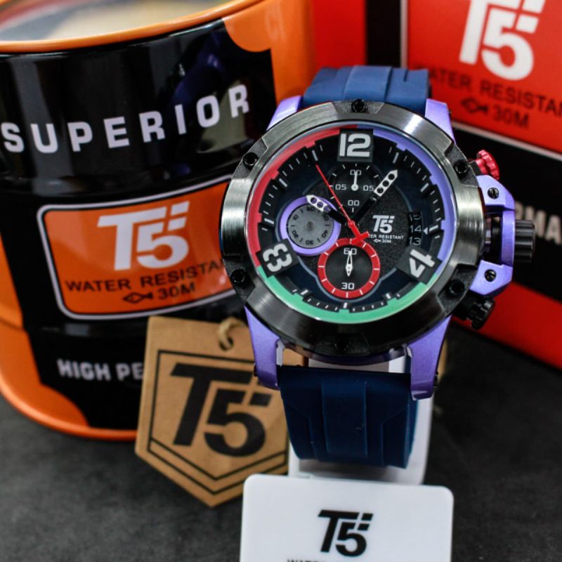 JAM TANGAN PRIA T5 H3885 ORIGINAL RUBBER STRAP CHRONO TANGGAL AKTIF FREE BOX PAPPER BAG