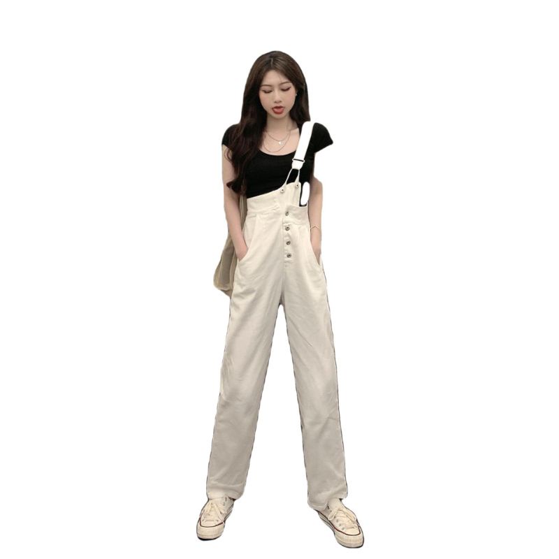 terbaru Overall jeans white highwaist import celana kodok