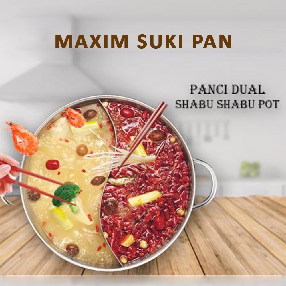 MN - Maxim Panci Shabu Suki Pan 26 cm Tutup Kaca Stainless steel anti lengket serbaguna