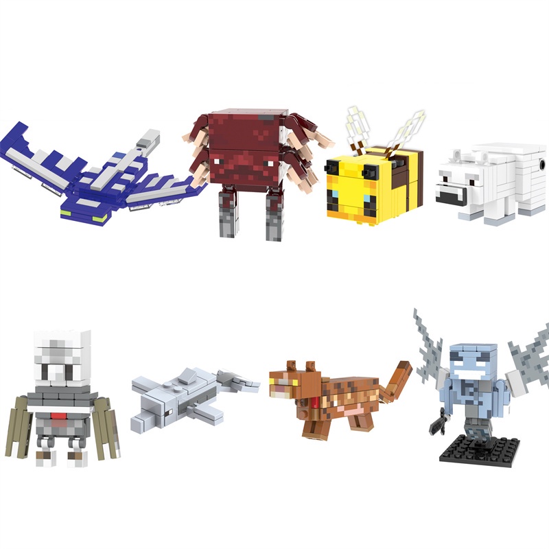 1pc / set Mainan Balok Bangunan Karakter Minecraft Phantom Strider Polar Bear Agent Vex Cat Dolphin Untuk Anak Laki-Laki