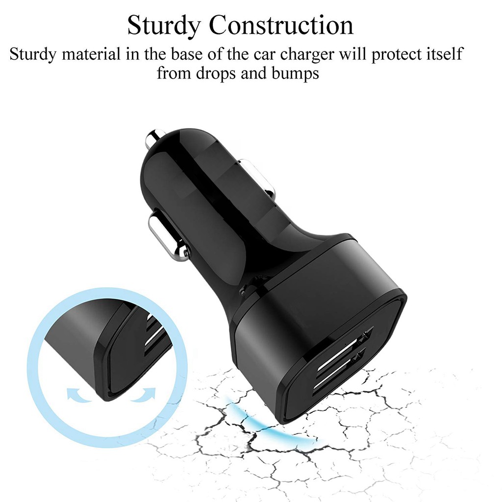 Roppu Car Charger, 2 USB Smart Port Car Charger Adapter for Phone,iPad,and Tablet Universal Use