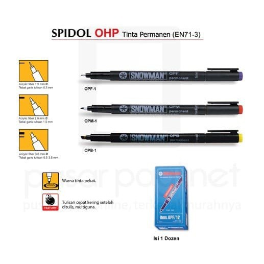 

Snowman Permanent OHP Marker OPF 6S / Fine Nib Set 6