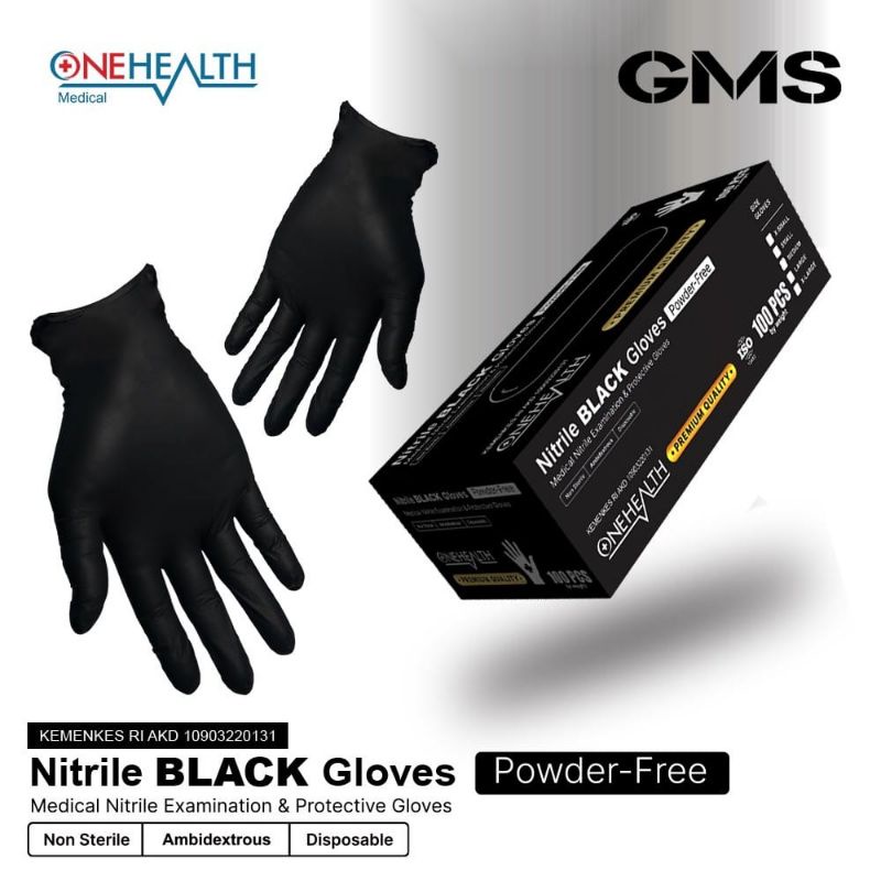 Sarung Tangan Nitrile Black Onehealth Per Box isi 100 Pcs / Sarung Tangan Nitril Hitam