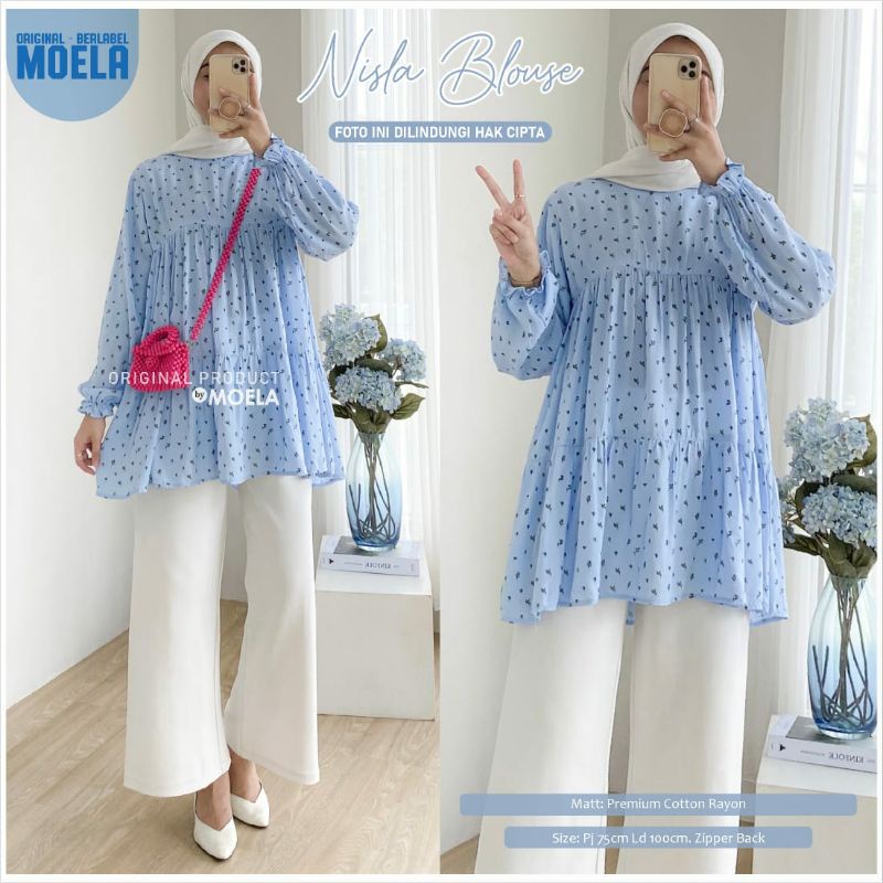 ELETA JIOLA KIKEN IMASI MIUTI NISLA OIRIS PIPRE BLOUSE BY MOELA BERLABEL | BAJU ATASAN BLOUSE WANITA JUMBO MOTIF BUNGA ABSTRAK CANTIK OOTD KEKINIAN TRENDY | LD 100-Nisla