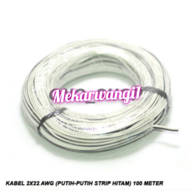 Kabel 2x22 AWG Warna : Putih-Putih Strip Hitam Panjang : 100 meter