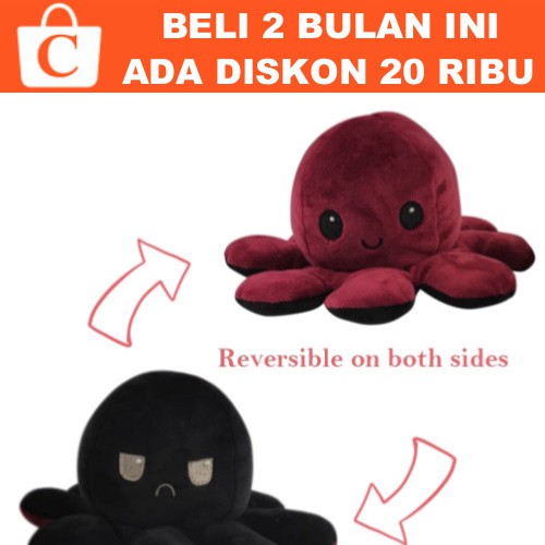 Octopus Boneka Doll Gurita Reversible Mood Warna MERAH MAROON HITAM Trend Cotton Ball Indonesia