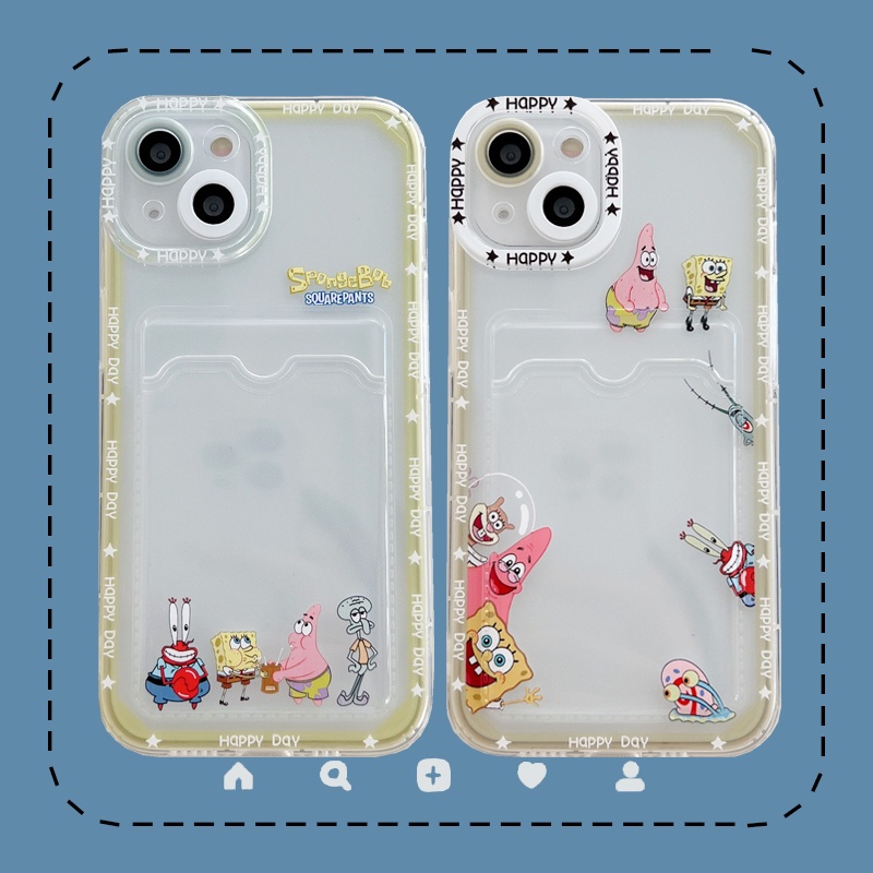 Soft Case Silikon Transparan Motif SpongeBob SquarePants Untuk Iphone 13 12 11 Pro X XS Max XR 7 8 Plus SE