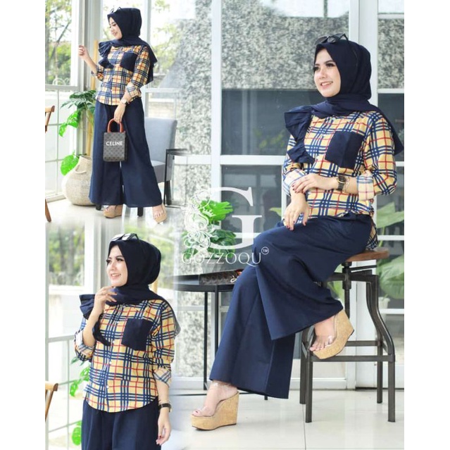 Set Celana kulot ori Gozzo Burberry/stelan kulot/stelan santai/celana kulot