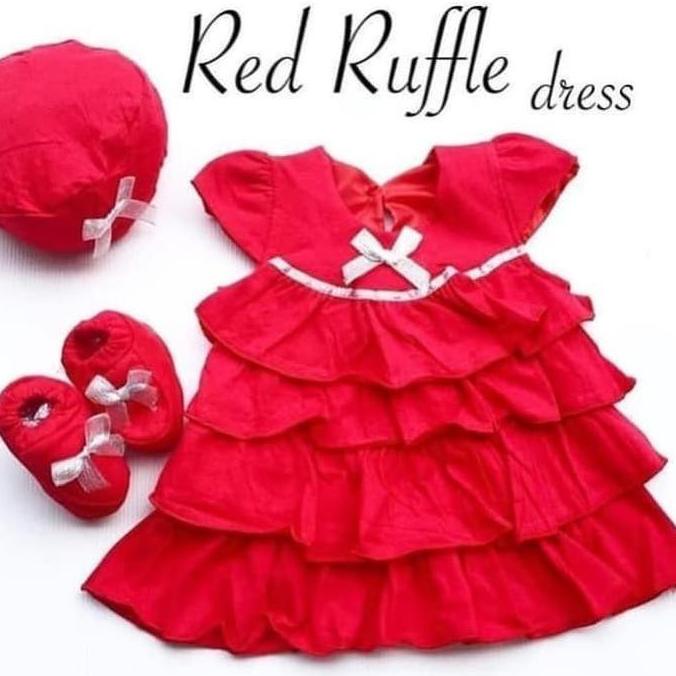 Promo Baju Dress 0-6 Bulan Dress Merah Pesta Anak Bayi Cewek Murah -Ru Bb543768