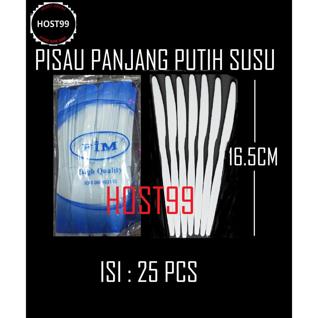 PISAU MAKAN PLASTIK PANJANG PUTIH SUSU TEBAL MANTAP FIM 25PCS