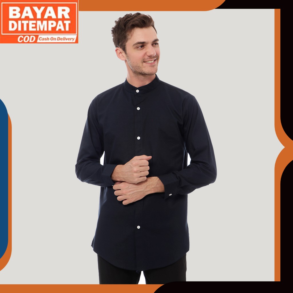 BISA COD - HAMZAH Baju Koko Pria Lengan Panjang Polos Kemeja Pria Casual Formal Muslim Pria