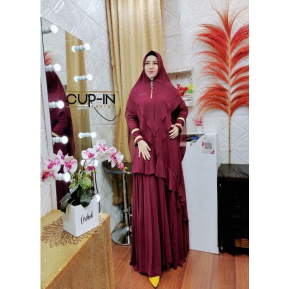 Lawrence Syar'i By Cup-In Original / Gamis Syar'i Set Khimar Ceruty Babydoll Armany / Dress Muslim