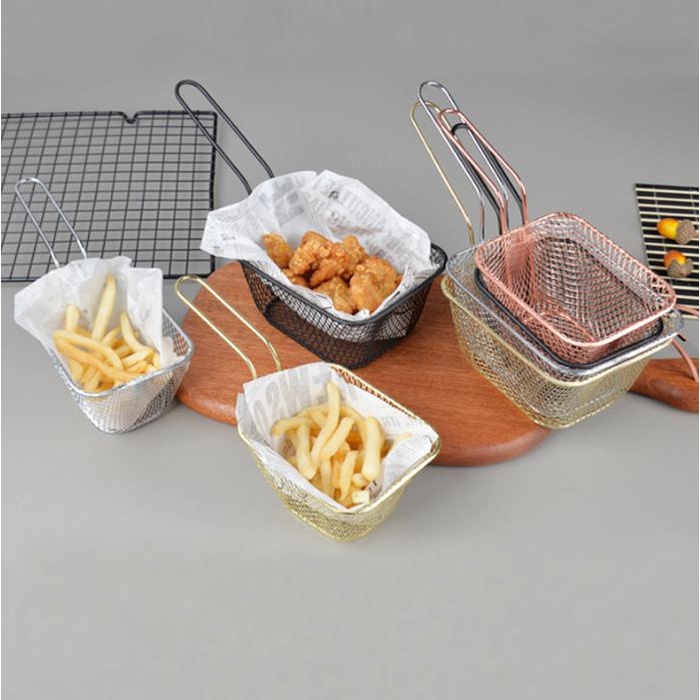 Keranjang Holder Kentang Goreng Mini Bahan Stainless Steel, saringan gorengan kentang Fried basket - HW083