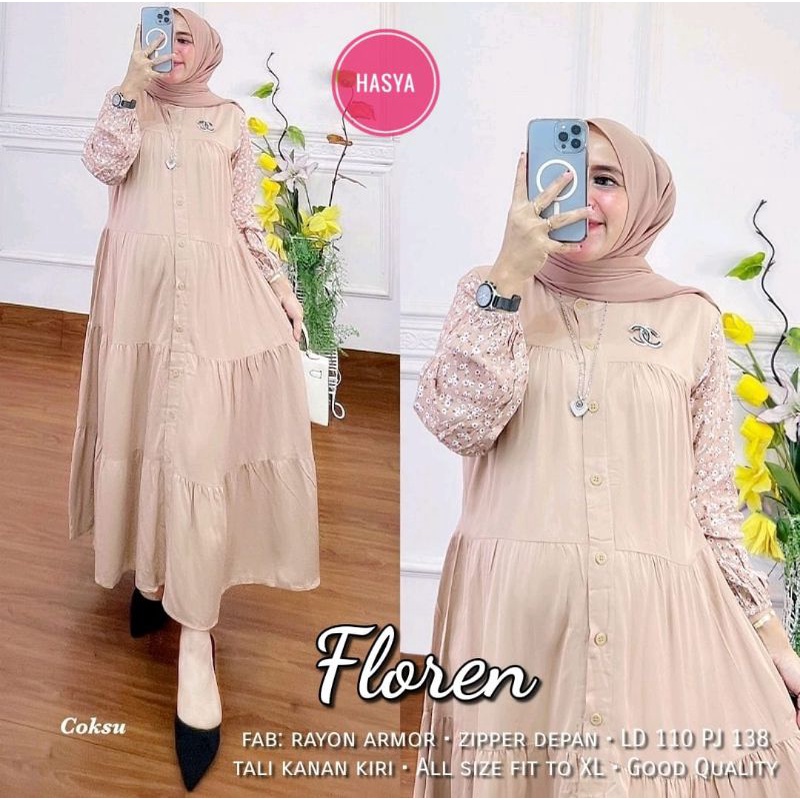 Floren  Dress Gamis Wanita Dewasa Kekinian Terbaru 2022 by Hasya gamis terbaru gamis hitam gamis jum