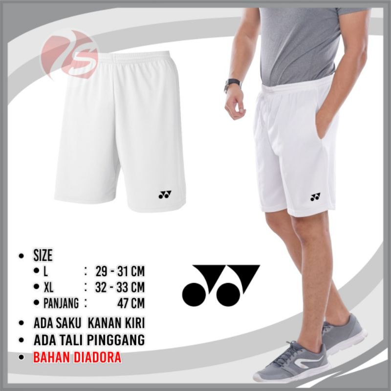 Celana pendek putih badminton tenis voli pingpong training pendek putih bulutangkis murah celana pendek pria bagus ada saku kanan kiri resleting bawahan olahraga pria short white kolor putih tes tni polisi celana polos putih kantong resleting celana pria-yonex