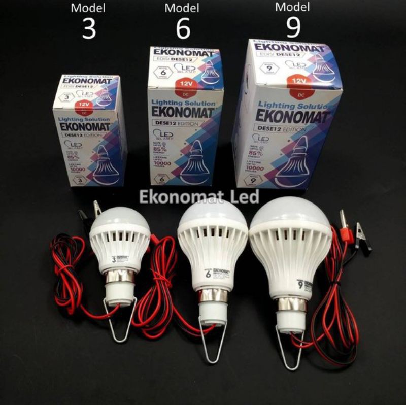 Lampu LED Bohlam DC 12V Aki Accu model Jepit japit capit 3W / 6W / 9W 3watt 6watt 9watt Emergency