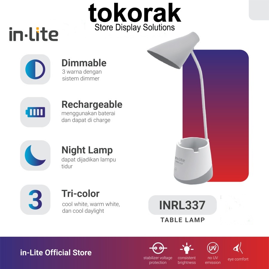 LAMPU BELAJAR INLITE FLEXSIBLE CHARGER 3 WARNA IN LITE INTL337