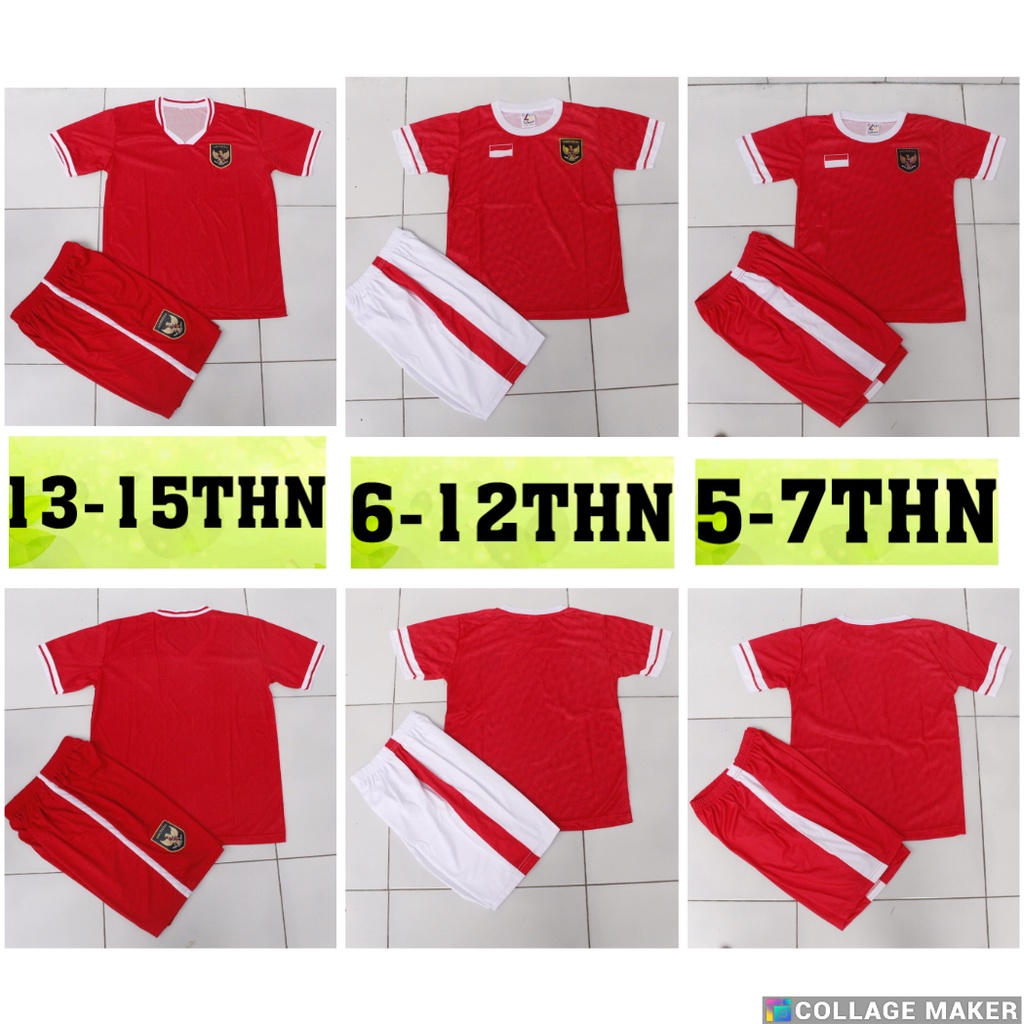 SETELAN BAJU BOLA TIMNAS INDONESIA/JERSEY BOLA TIMNAS PRINTING USIA 5-15THN