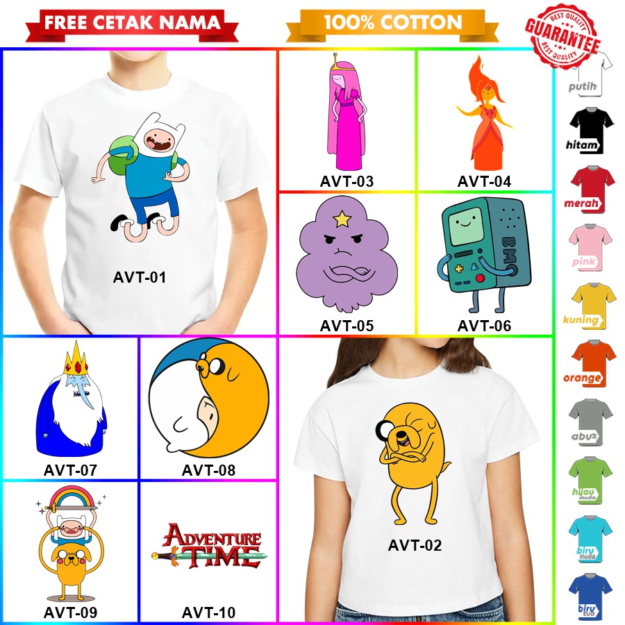 [FREE NAMA!!] Baju Kaos COUPLE  ANAK DAN DEWASA ADVENTURE TIME BANYAK MOTIF