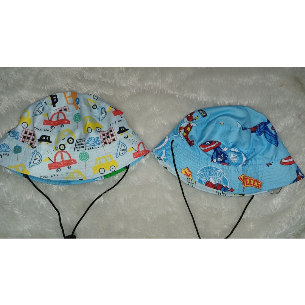 Topi anak bucket hat motif bolak balik ada TALI