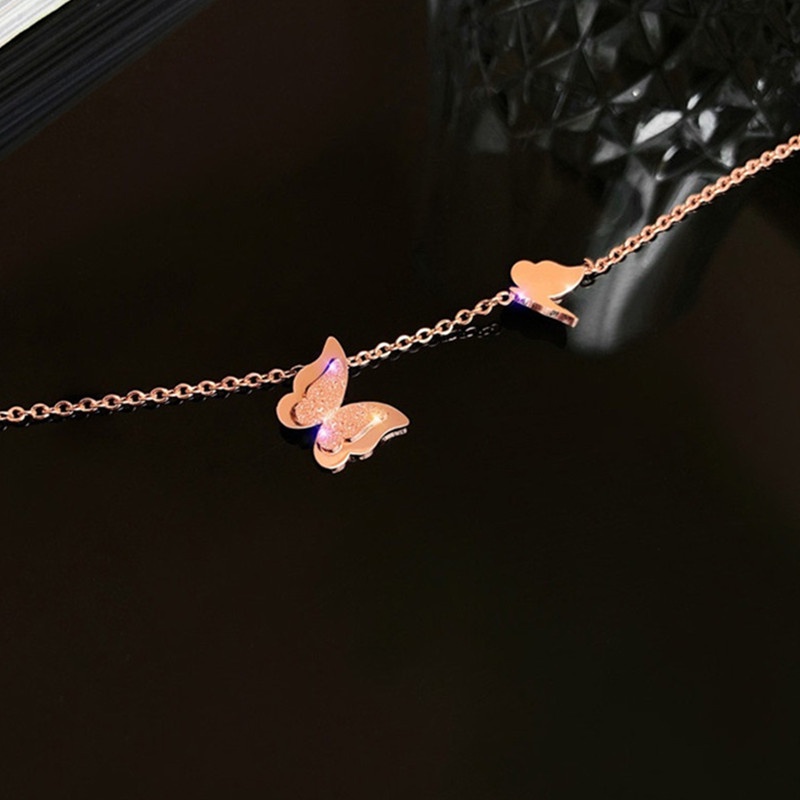 Gelang Titanium Kupu Wanita Anti Karat 18k Emas Mawar Fashion Korea Perhiasan