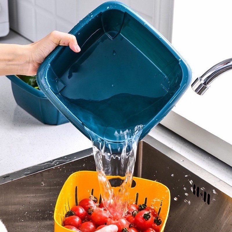 Saringan &amp; Tempat Penyimpanan 2in1 Sayur &amp; Buah / Portable Kitchen Hanging Drain Basket Double layer murah dan praktis