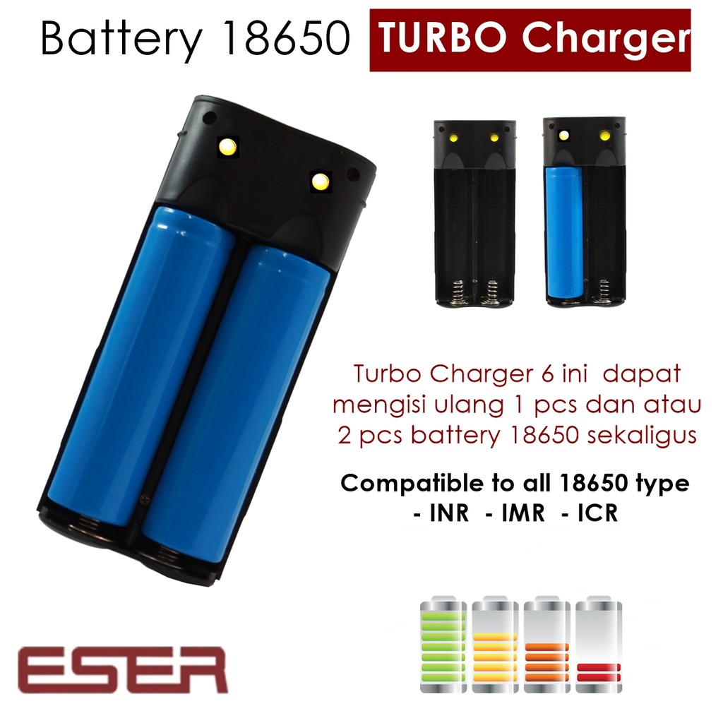 CHARGER 18650 + TEMPAT BATTERY ELEGANT EAGLE 6 untuk tipe BATERAI 18650 ( batre VAPOR VAPE )