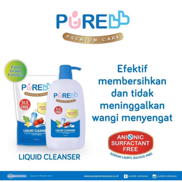 Purebb Liquid Cleanser Pump 700ml - Cairan pencuci piring bayi