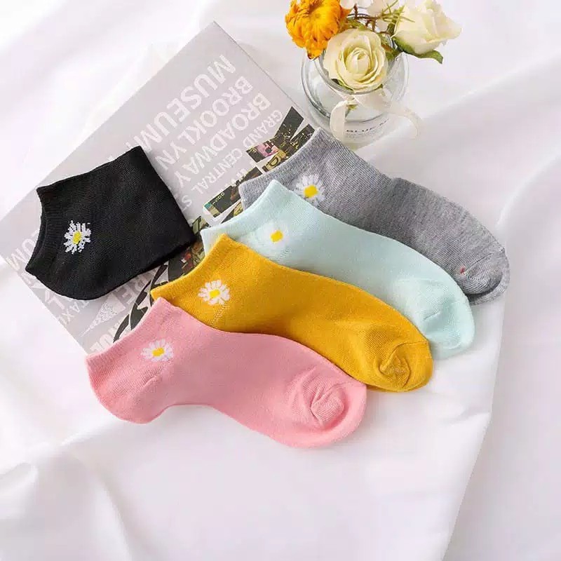 Kaos Kaki Ankle H185 Motif Bunga Daisy Gaya Korea Untuk Kaos Kaki Wanita Motif-7