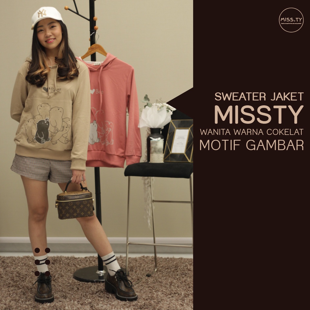 Sweater Jaket Missty Wanita Warna Cokelat Motif Gambar (Jasmin56)