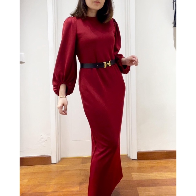 Vanesha Margaretta - 643# Dress Scuba Tangan Balon/fashion wanita/outfit daily / dress pesta/free belt