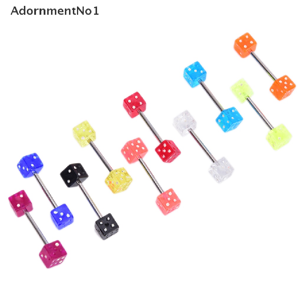 (AdornmentNo1) 10pcs / Set Anting Tindik Lidah / Tubuh Bentuk Dadu Bahan Stainless Steel